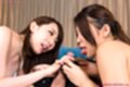 Girls holding spent cock cum on hands